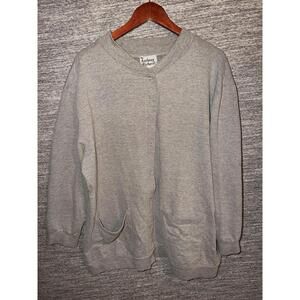 Anthony Richards Gray Snap Front Fleece Cardigan Sweatshirt Jacket Pockets XL